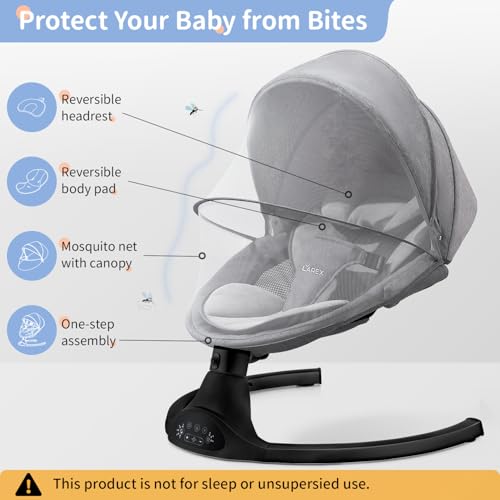 LAREX Baby Swing Infant Swing Electric Toddler Baby Rocker Portable for Newborn Boy Girl, 5 Sway Speeds with Remote Control