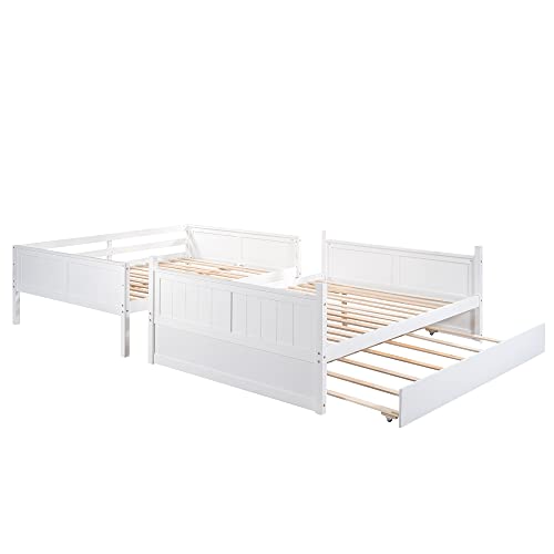 SOFTSEA Twin Over Full Bunk Bed with Slide, Solid Wood Bunk Beds with Stairs for Kids