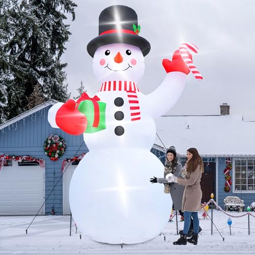 16FT Christmas Inflatable Snowman Outdoor Decorations, Giant Christmas Snowman, Holiday Blow Up Yard Decor with LED Lights