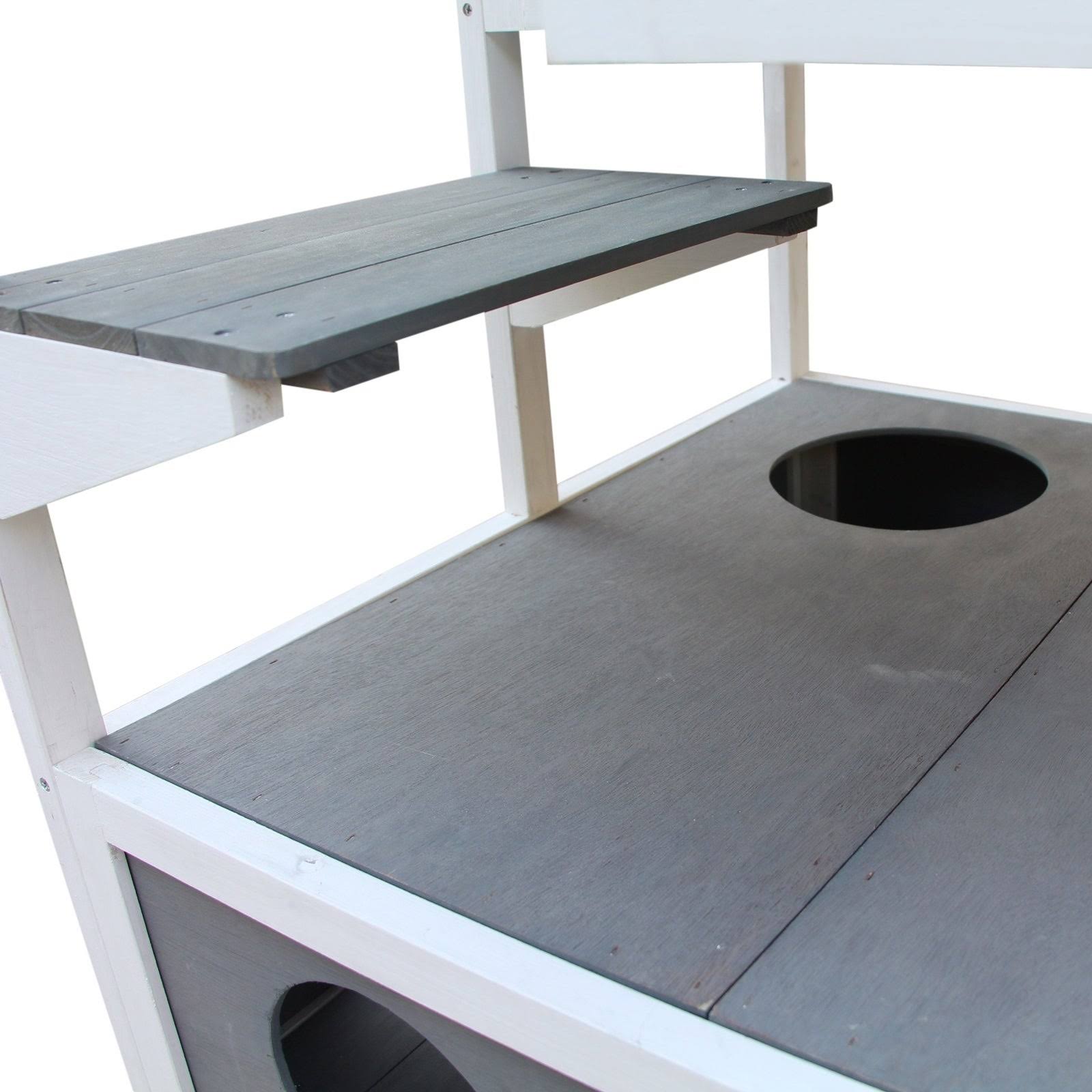 Pawhut Outdoor Solid Wood 4-Floor Cat Condo Pet Villa with Litter Box Space - Gray