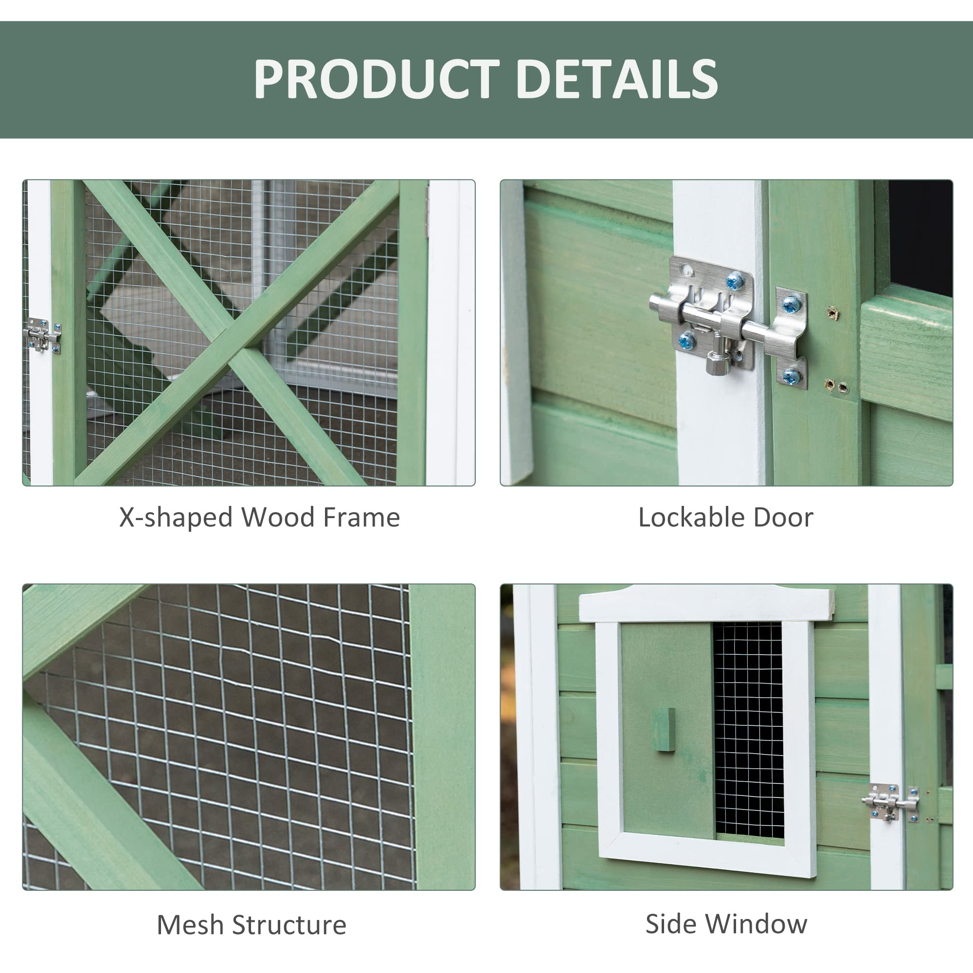 【Pet】44" Chicken Coop, Rabbit Hutch with Nesting Box, Removable Tray, Asphalt Roof, Planting & Lattice