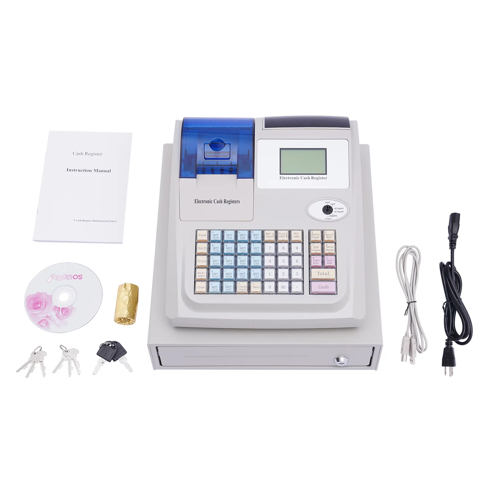 Miumaeov Multifunctional Electronic Cash Register, 48 Keys Cash Management System with Thermal Printer LED Display for Retail, Restaurant, Shop
