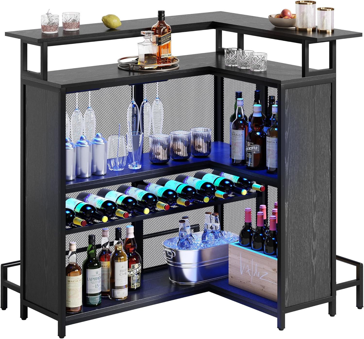 YITAHOME L Shaped Mini Home Bar Unit for Living Room with Music Sensing LED Light