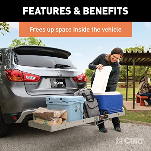 CURT 18100 60 x 20-Inch Aluminum Tray Hitch Cargo Carrier, 500 lbs Capacity, 2-in Folding Shank