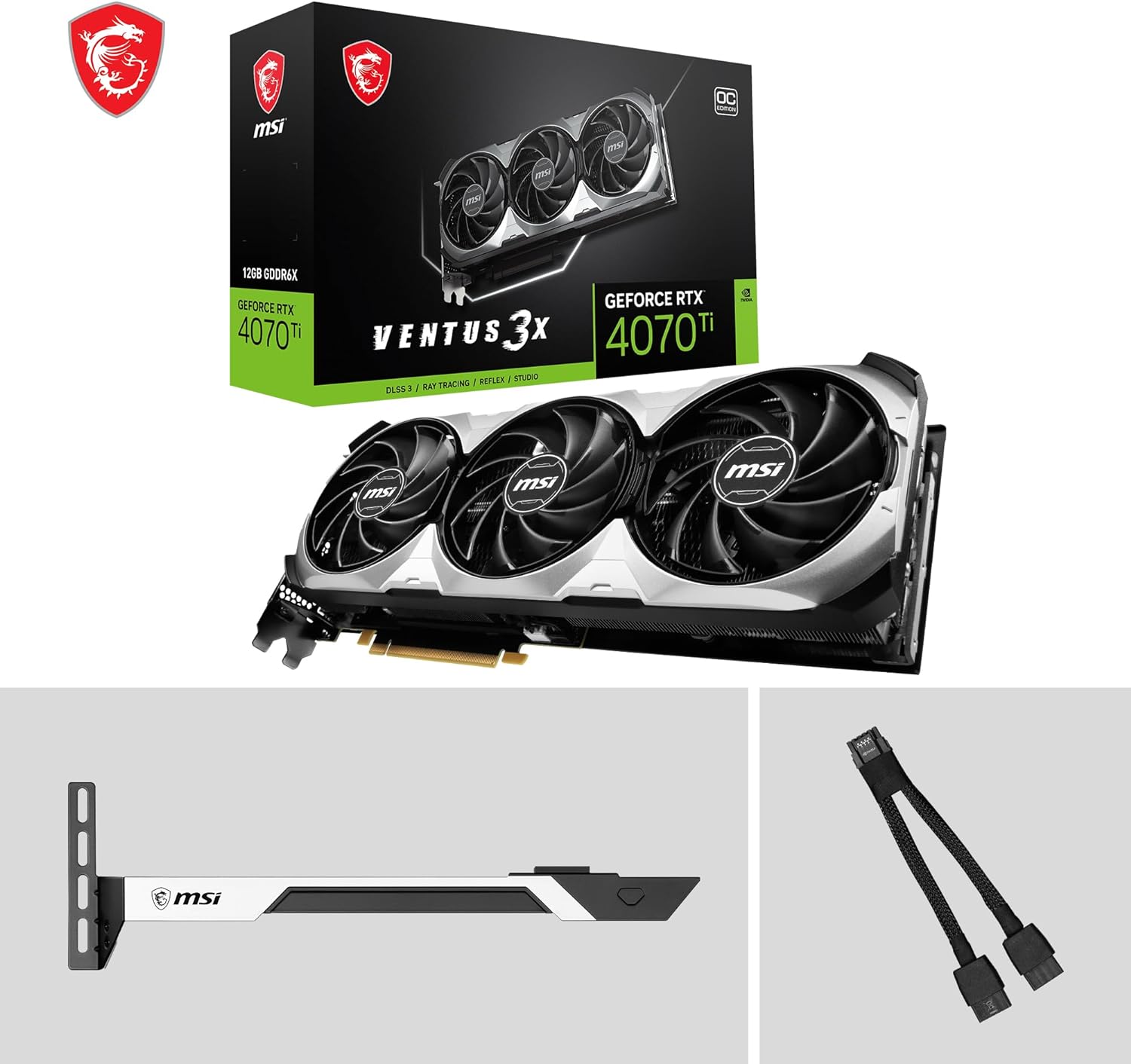 MSI GeForce RTX 4070 Ti VENTUS 3X 12G OC Gaming Graphics Card - 12GB GDDR6X, 2655 MHz, PCI Express Gen 4, 192-bit, 3x DP v 1.4a