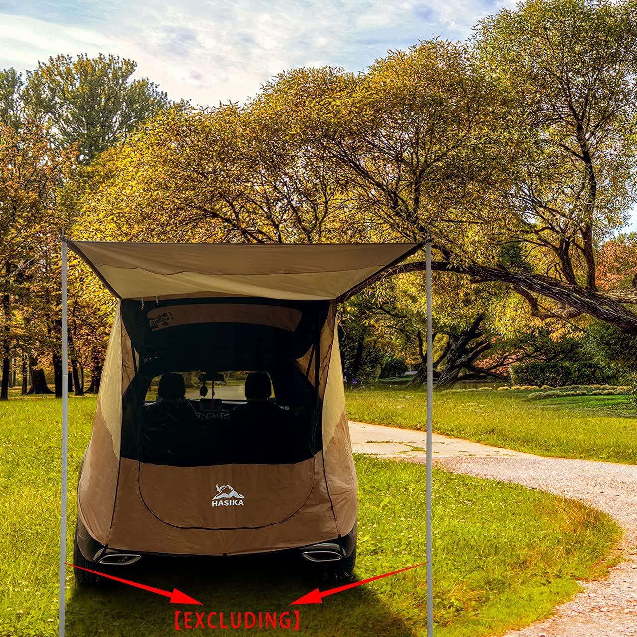 Tailgate Shade Awning Tent for Car Travel Small to Mid Size SUV Waterproof 3000MM Yellow (Small)