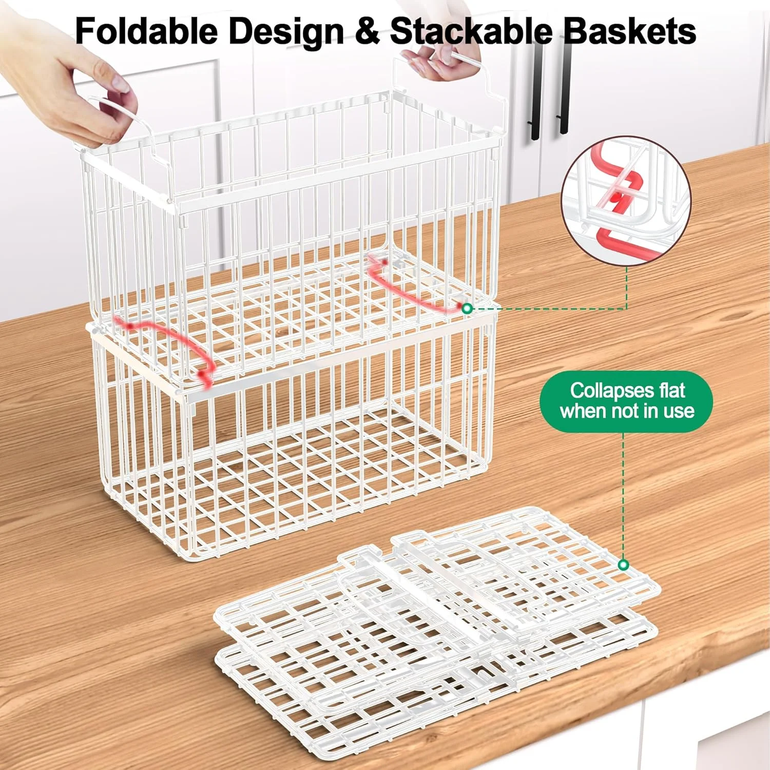 Organizer Bins, 4 Pack Stackable Deep Chest Freezer Organizer Bins, Foldable Baskets with Handles