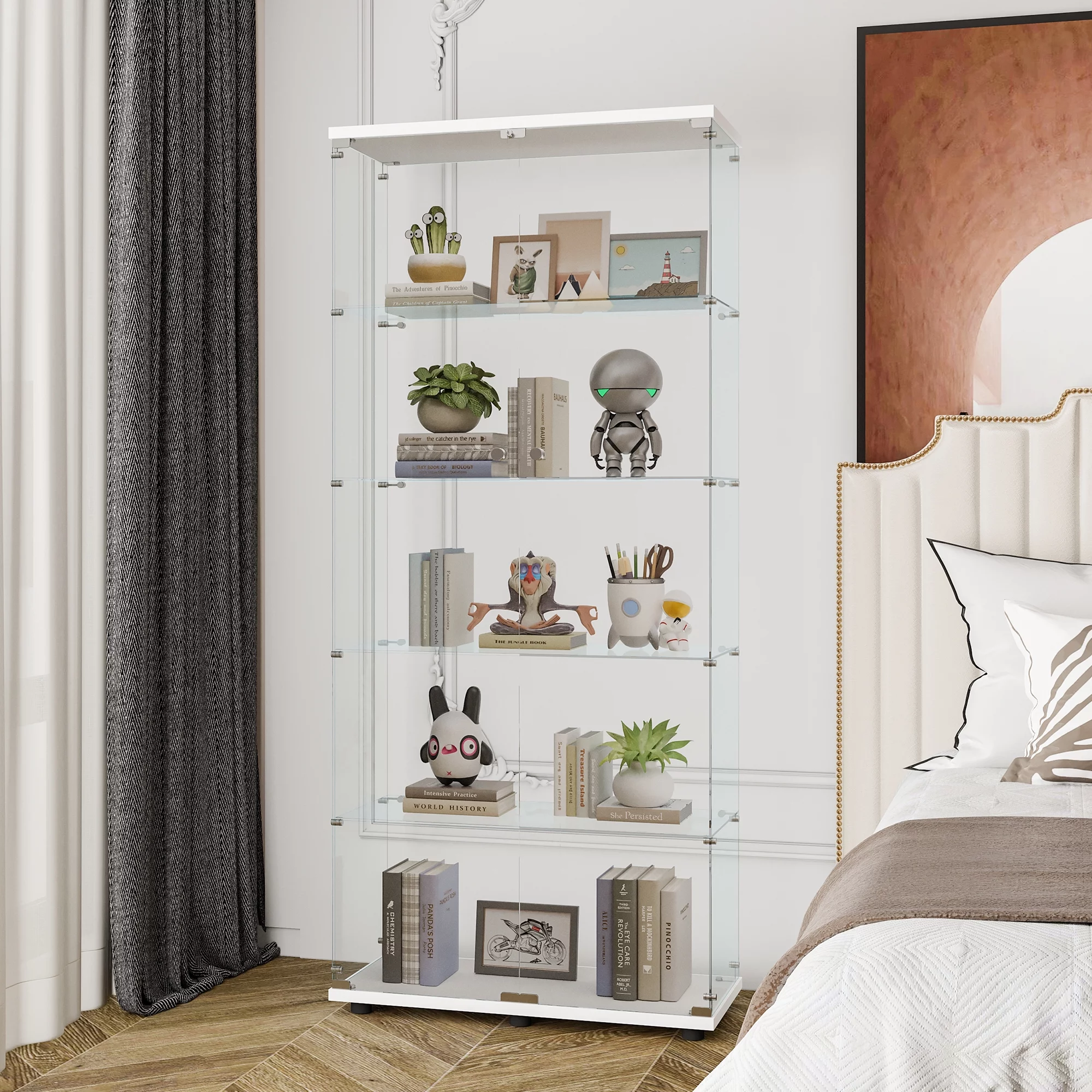5-Shelf Glass Display Cabinet, Display Cabinet with Two Door, Fast Installation