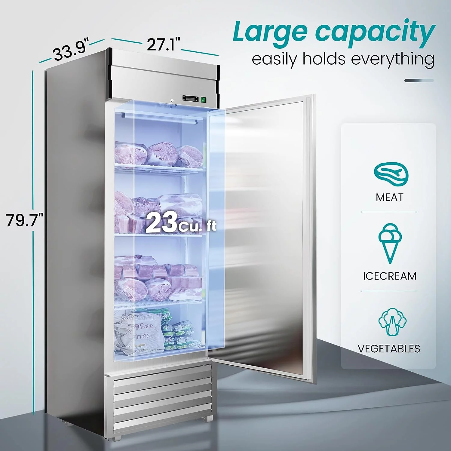 Hoccot Commercial Freezer 27" W 23 Cu. Ft Single Door Stainless Steel Reach-In Upright Freezer -10℉-10℉ Kitchen Restaurant