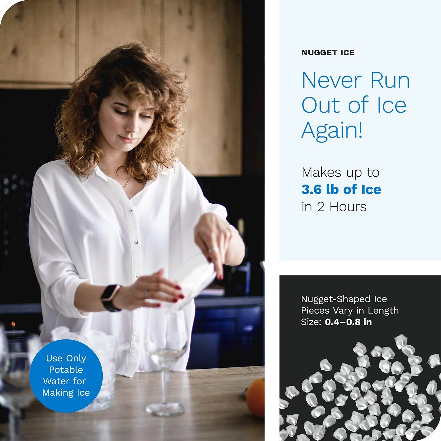 hOmeLabs Countertop Nugget Ice Maker - Stainless Steel with Touch Screen - Portable and Compact - Chewable Nugget Ice Machine