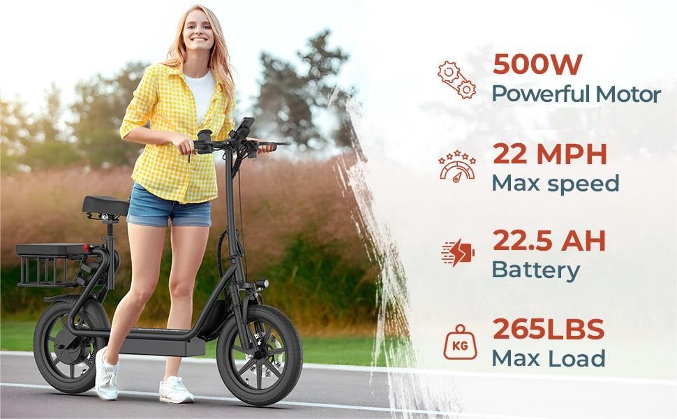 WERHY Electric Scooter, 8.5"/10"/14" Tire, Powerful 350/500W Motor, Top Speed 19/22 MPH, 21-28Miles Max Range