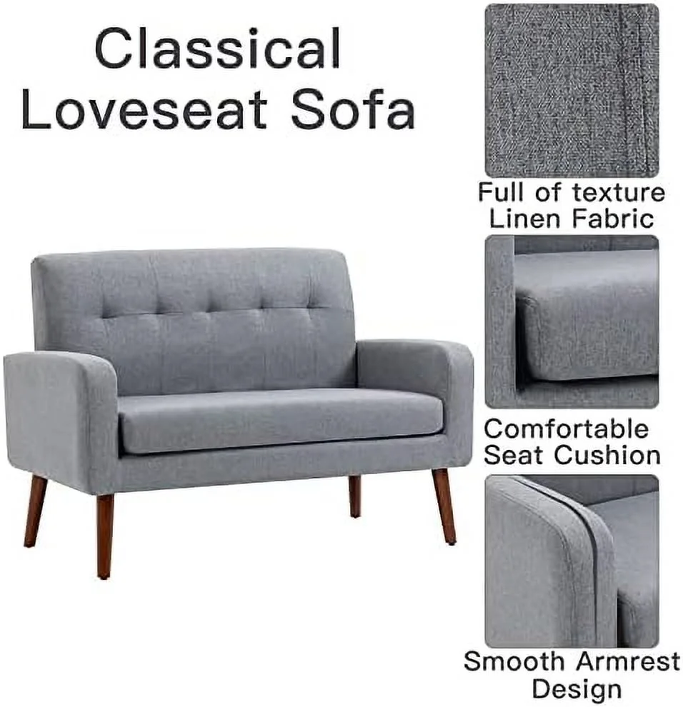 HOOMHIBIU 50'' Modern Fabric Loveseat Sofa Office Couch for Small Space  Living Room Soft Futon Small Couch for Bedroom (Grey) (M-6655)