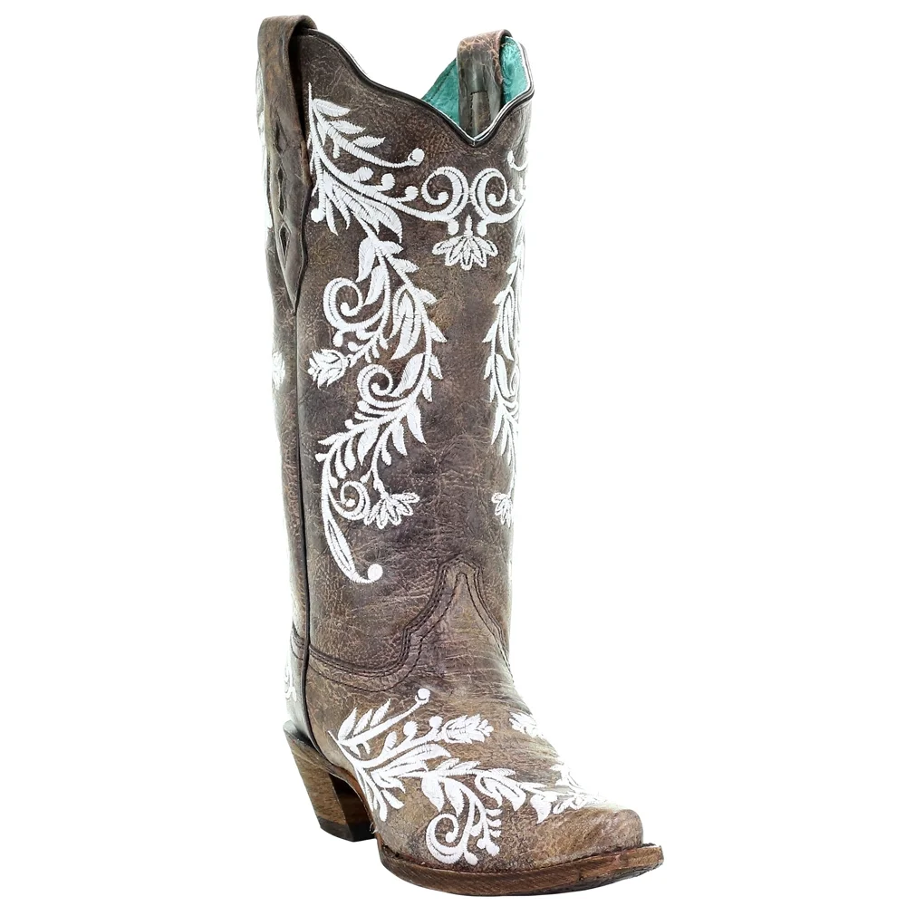 Corral Boots  Womens Glow In The Dark Studded Snip Toe   Dress Boots   Knee High Mid Heel 2-3"