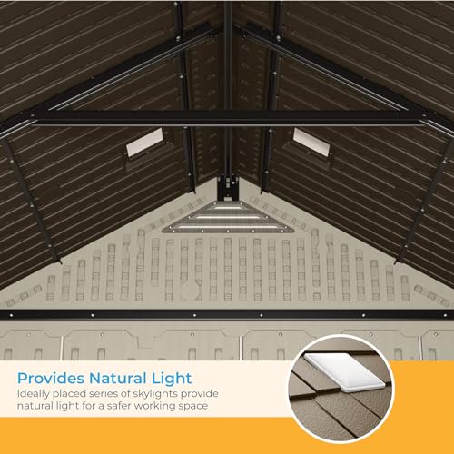 Suncast 8' x 7' Heavy-Duty Resin Tremont Storage Shed with Reinforced Floor, Skylights for Natural Light, Lockable Double Doors, Cream