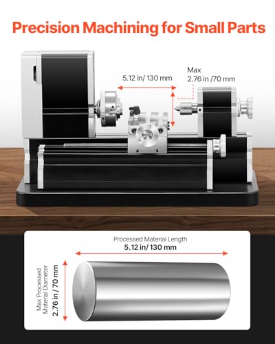 VEVOR Didactical Mini Metal Lathe Machine, 2.76 x 5.12 in, 36W Power Metal Lathe, 20,000 RPM Speed, with 3-jaw Chuck, Aluminum Alloy Handwheel