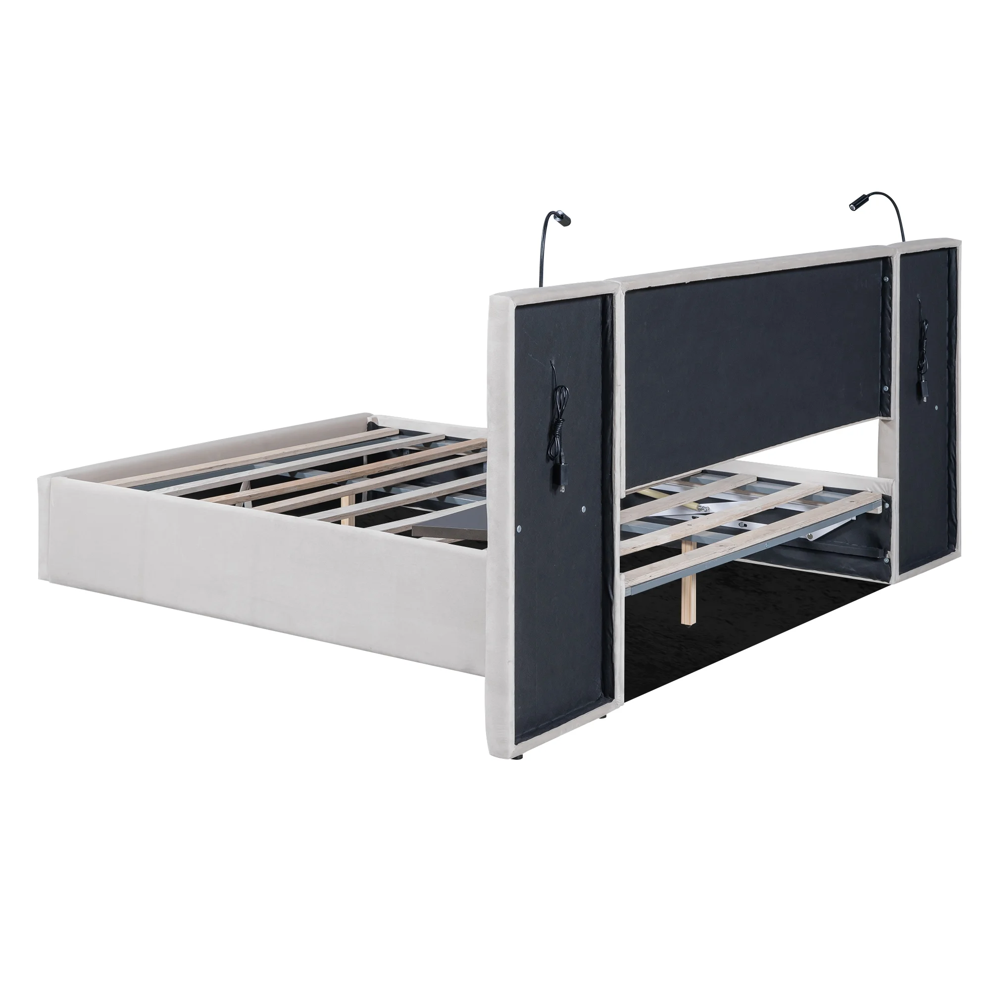 Full Upholstery Platform Bed with Lift up Storage and LED Headboard for Kids, White