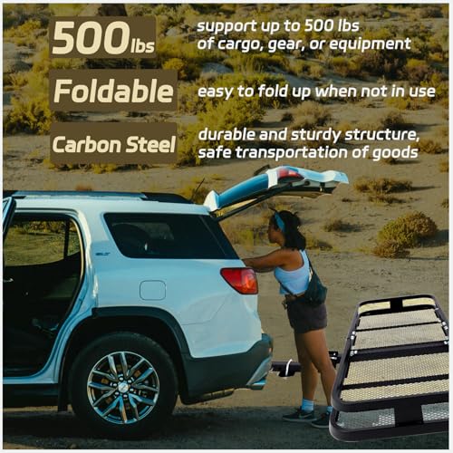 Hitch-Mounted Cargo Carrier | 60"x24"x14" Basket with 500 Lb Capacity | with Net and Straps | Fits 2-Inch Receivers | for Cars and SUVs