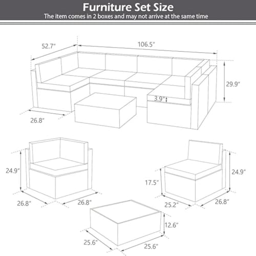 U-MAX 7 Piece Outdoor Patio Furniture Set, PE Rattan Outdoor Wicker Sectional Furniture Chair Set with Cushions and Tea Table