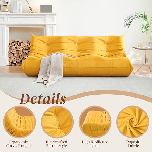 Bean Bag Chair for Adults - Suede & Microfiber Fireside Floor Chair, Comfortable Corner Lounge Sofa for Living Room, Bedroom, Office (3-Seater, Beige)