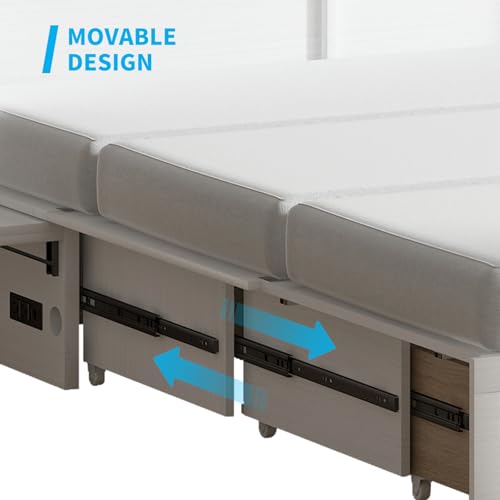 Mjkone Murphy Bed, Queen Cabinet Beds with Tri-fold Mattress and Built-in USB Charging Station/Drawer