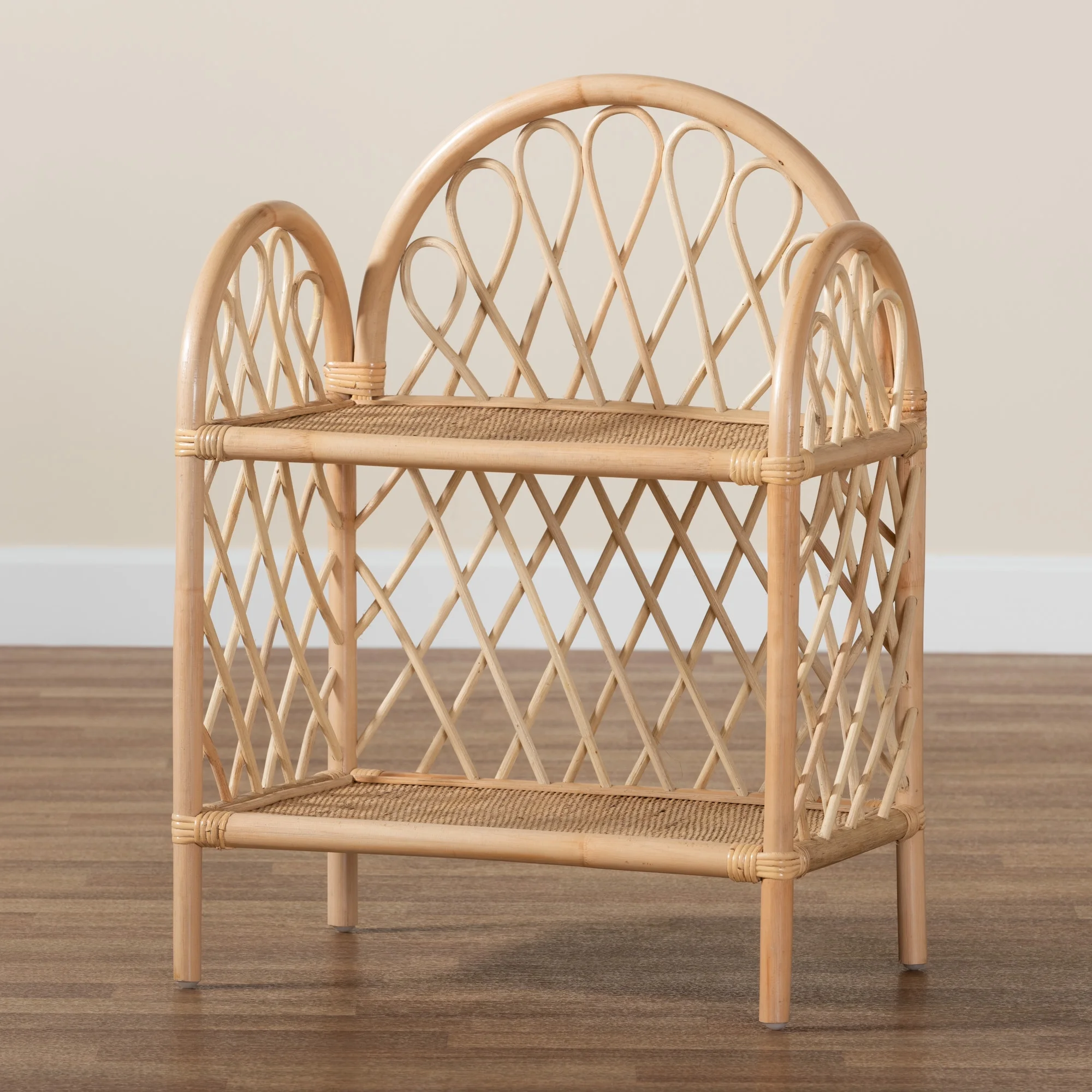 bali & pari Hammond Modern Bohemian Natural Brown Rattan 2-Tier Display Shelf
