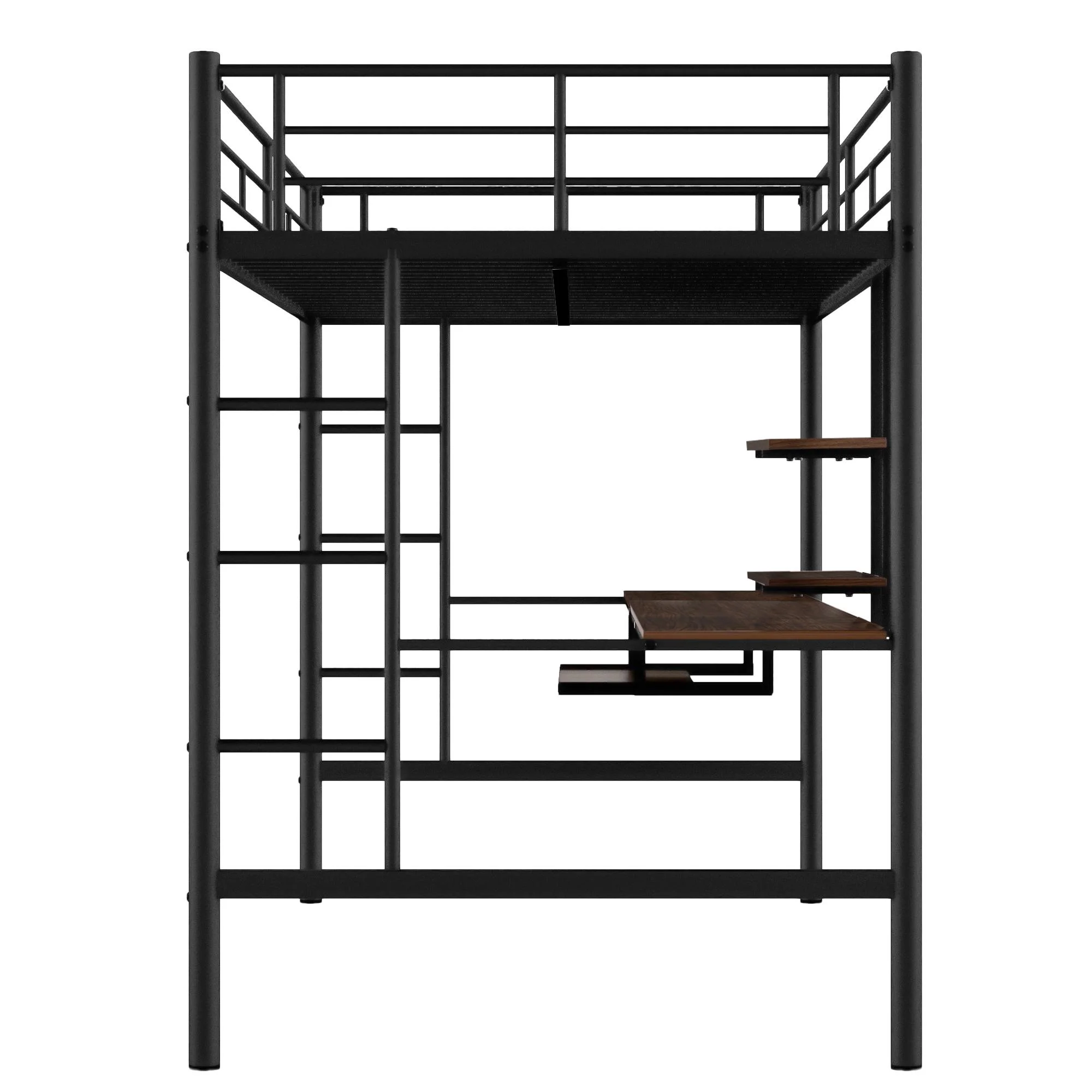 Bellemave Full Size Loft Bed with Desk and Shelves, Metal Loft Bed Frame with Built-in 2 Ladders