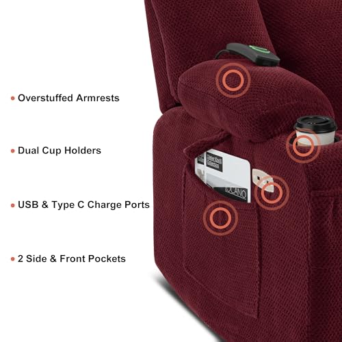 MCombo Zero Gravity Power Recliner Chair with Heat and Vibration Massage, Reclining Chair with USB & Type C Ports, Cup Holders for Living Room