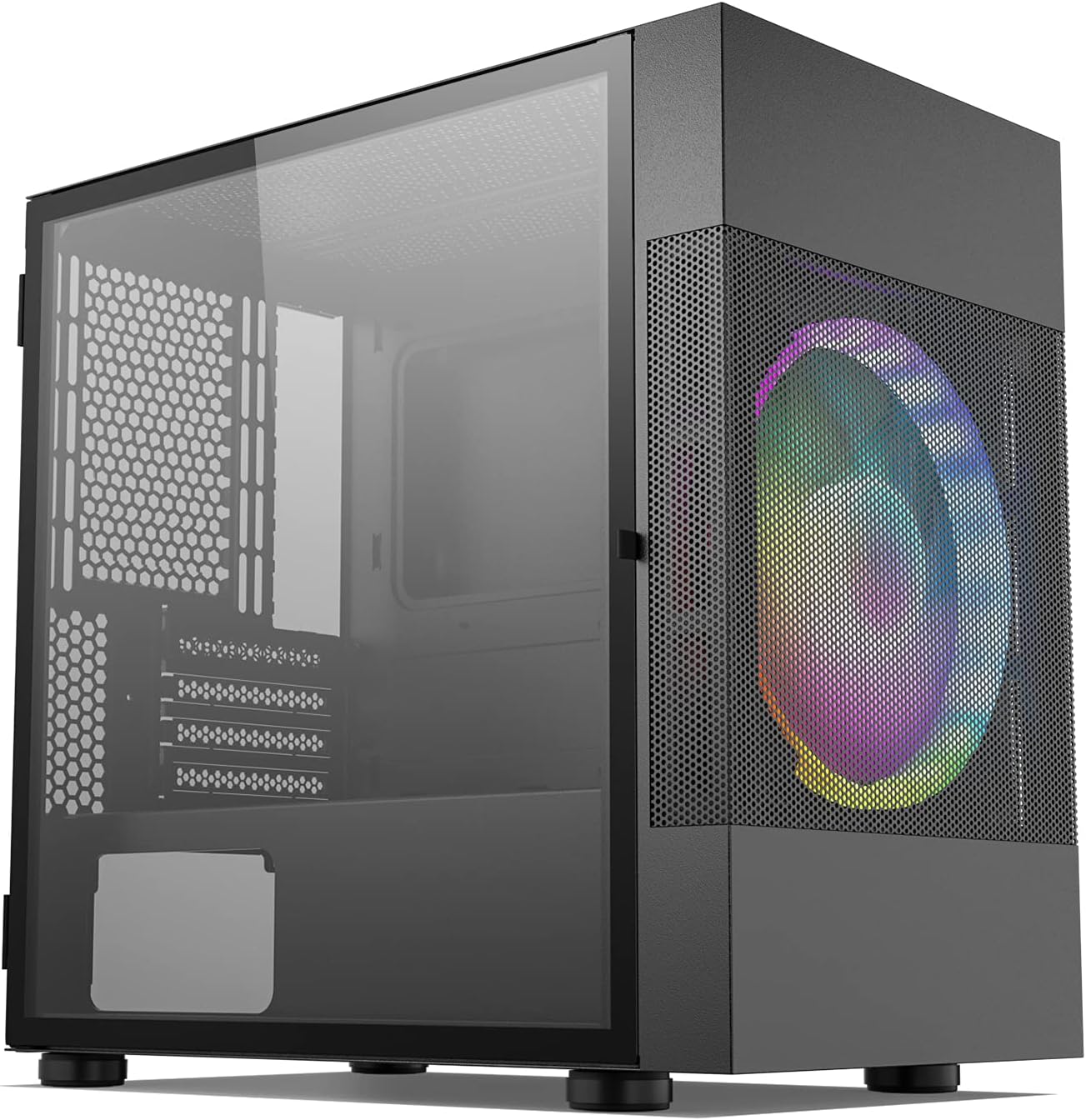Vetroo A03 Mid-Tower ATX Gaming PC Case, Pre-Installed 3pcs ARGB/PWM Fans with Controller, Door Opening Tempered Glass Design