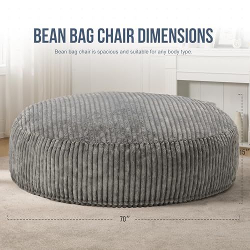Hobestluk 5ft Bean Bag Chairs for Adults Large Beanbag Chair with Stripe Plush Cover Big Bean Bag Chair for Living Room Bedroom Dorm Office -Black