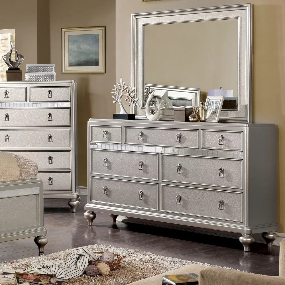 Copper Grove Dzhebel II Contemporary 2-piece 7-Drawer Dresser and Mirror Set by  Rose Gold Mirrored Finish, Goldtone Finish Light Wood