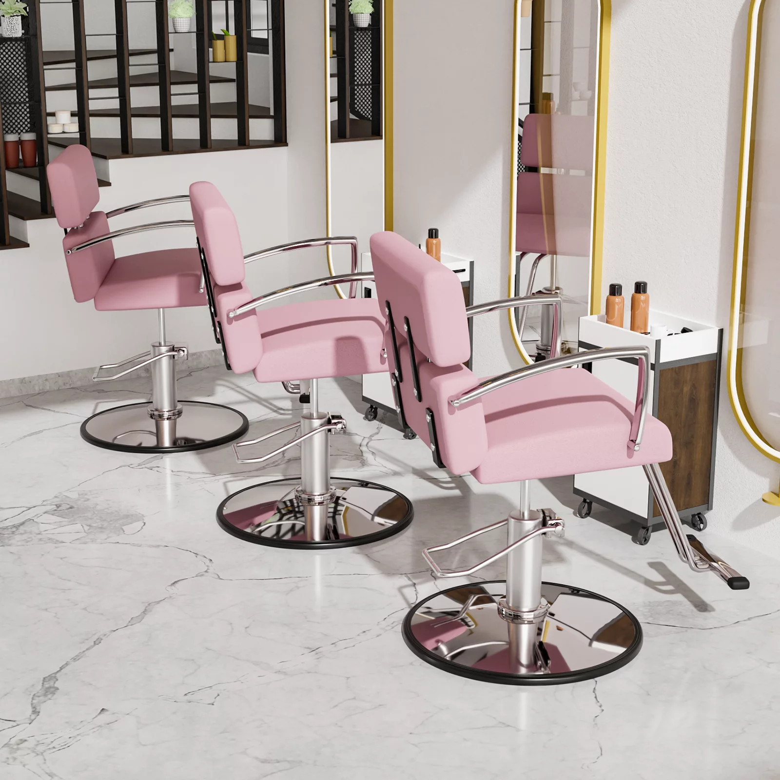 OmySalon Salon Chair Heavy Duty for Stylist, Barber Chair Pink 360 Degree Swivel, Hydraulic Pump for Hair Cutting