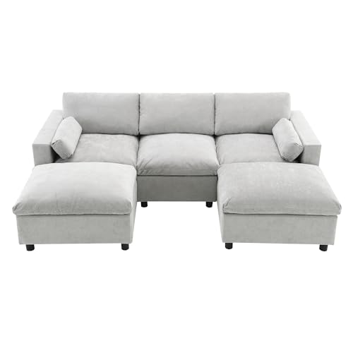 Merax 86.5" Sectional Sofa with Storage Pockets & Removable Ottomans, 5 Seat U Shaped Sleeper Cloud Couch Set