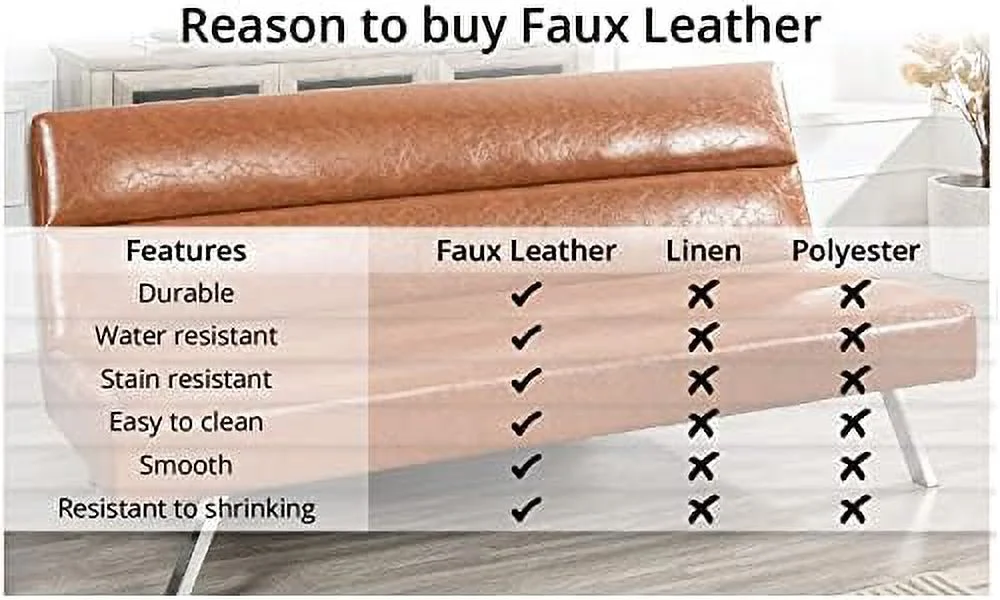 GEROBOOM Faux Leather Futon Couch  Modern Convertible Folding Sofa Bed Couch Futon Sofa Bed with Chrome Legs  Reclining Mini Couch  Leather Futon