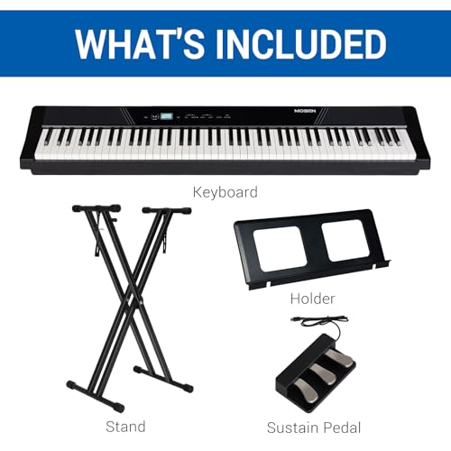 MOSEN Digital Piano 88-Key Full Size Weighted Piano, Electronic Keyboard Piano, Hammer Action, with Music Stand, Double X frame, 3-Pedal