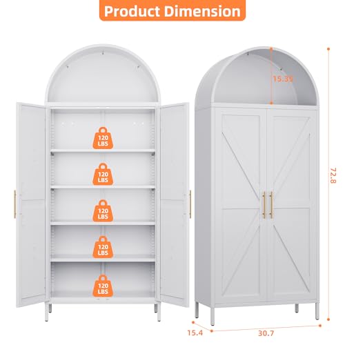 Tall Kitchen Pantry Cabinet, Metal Display Storage Cabinets with 4 Doors/2 Drawers for Kitchen Home Office Living Room, Assembly Required
