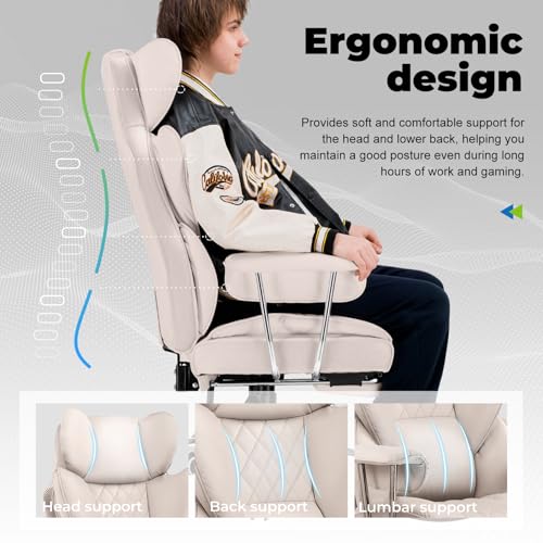 COMHOMA Big and Tall Office Chair, High Back Leather Gaming Chair with Footrest