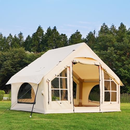 2025 Upgraded Waterproof Inflatable Camping Tent, Large Blow-Up Air Tent, No Assembly Needed Luxury Glamping House, Oxford Fabric