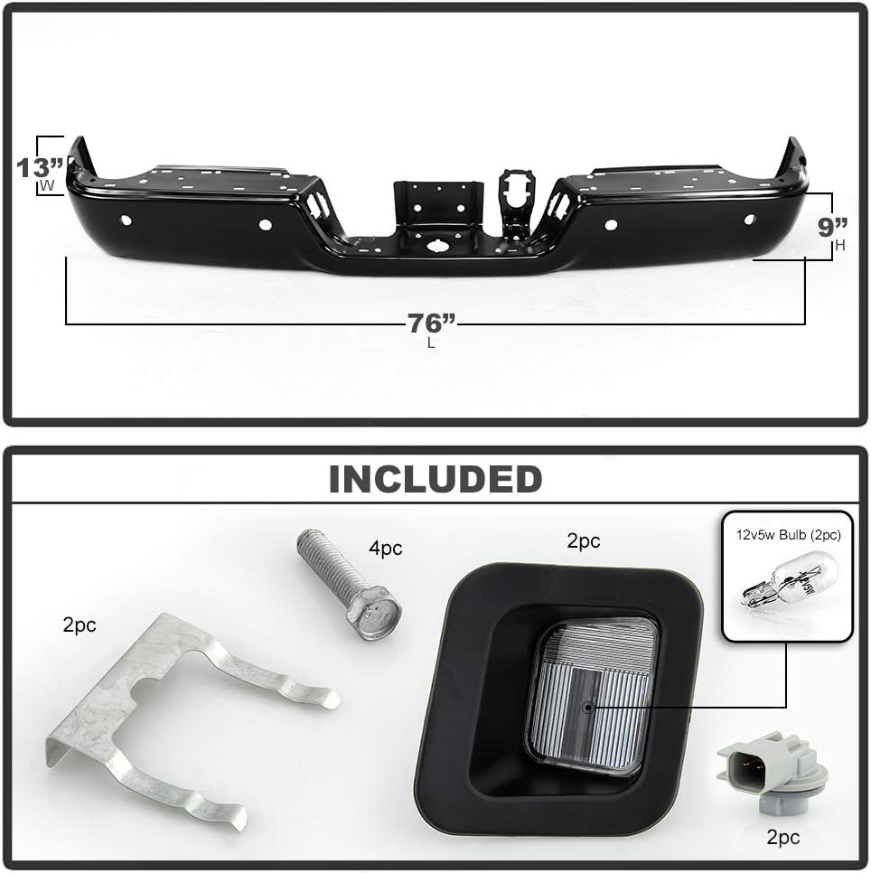 ACANII - For 2013-2018 Dodge Ram 2500 3500 w/Sensor Holes Black Powder Steel Rear Step Bumper Face Bar Assembly