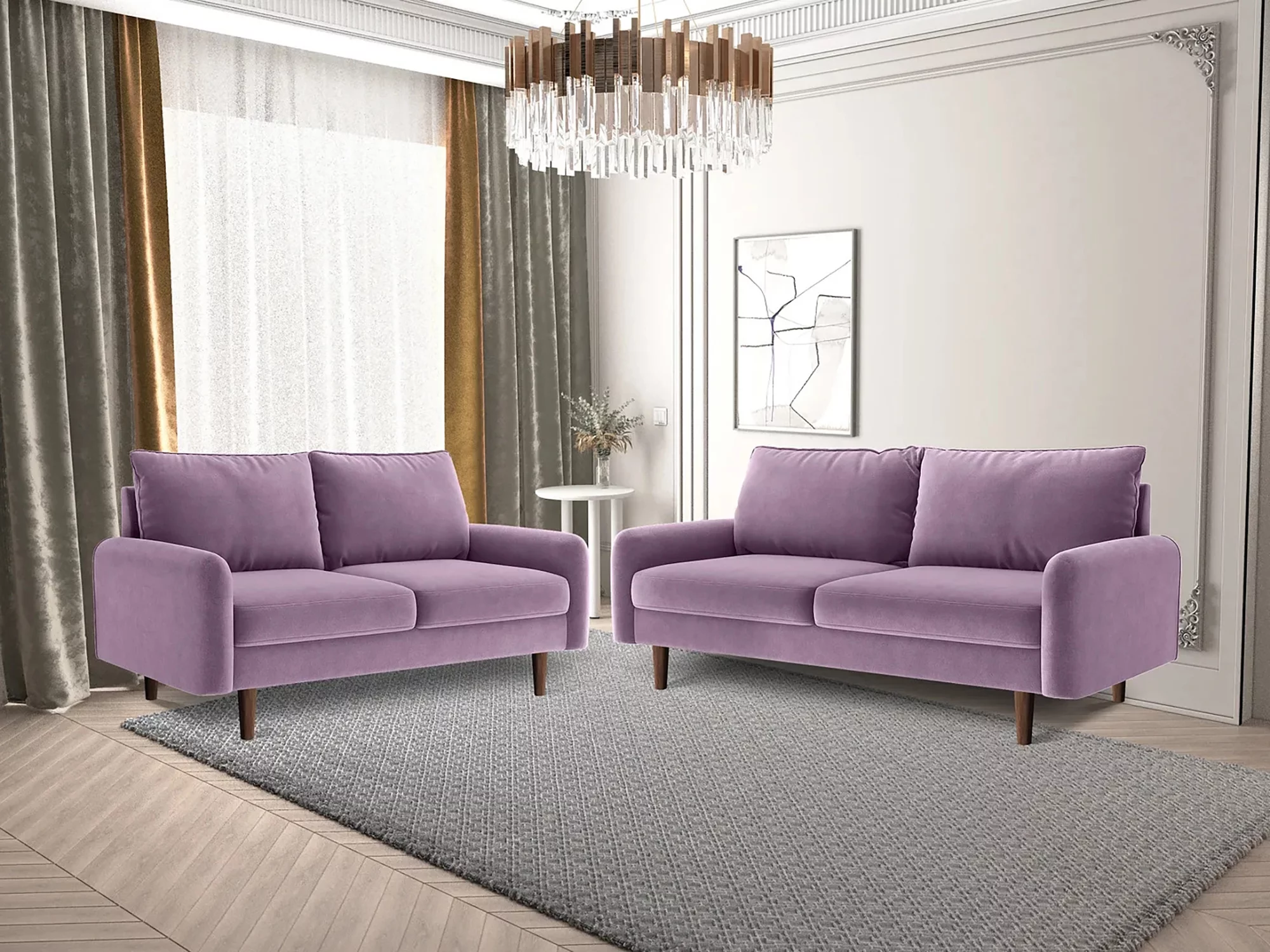 Koby Home Sectional Sofa 58" Loveseat Couch Sofas Couches for Living Room Lavender Pink