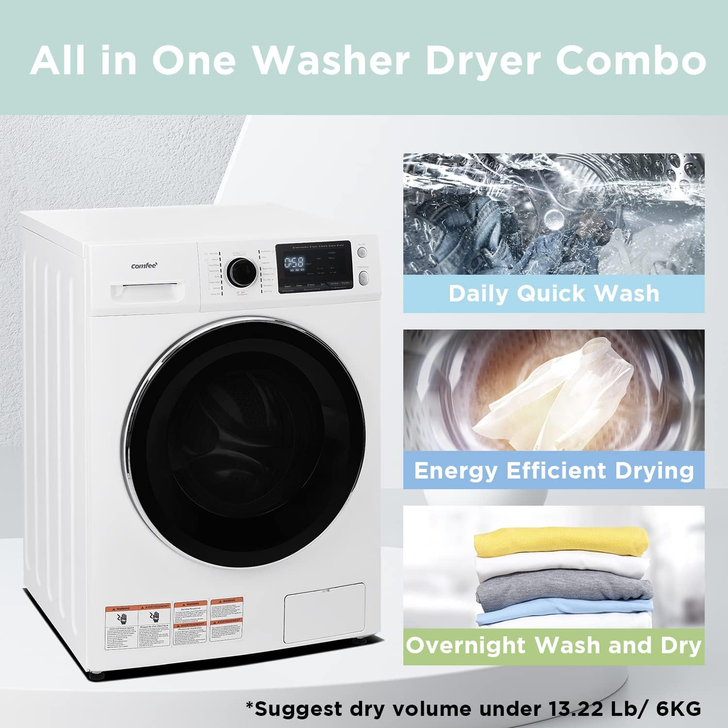 COMFEE&rsquo; 24" Washer and Dryer Combo 2.7 cu.ft 26lbs Washing Machine Steam Care, Overnight Dry