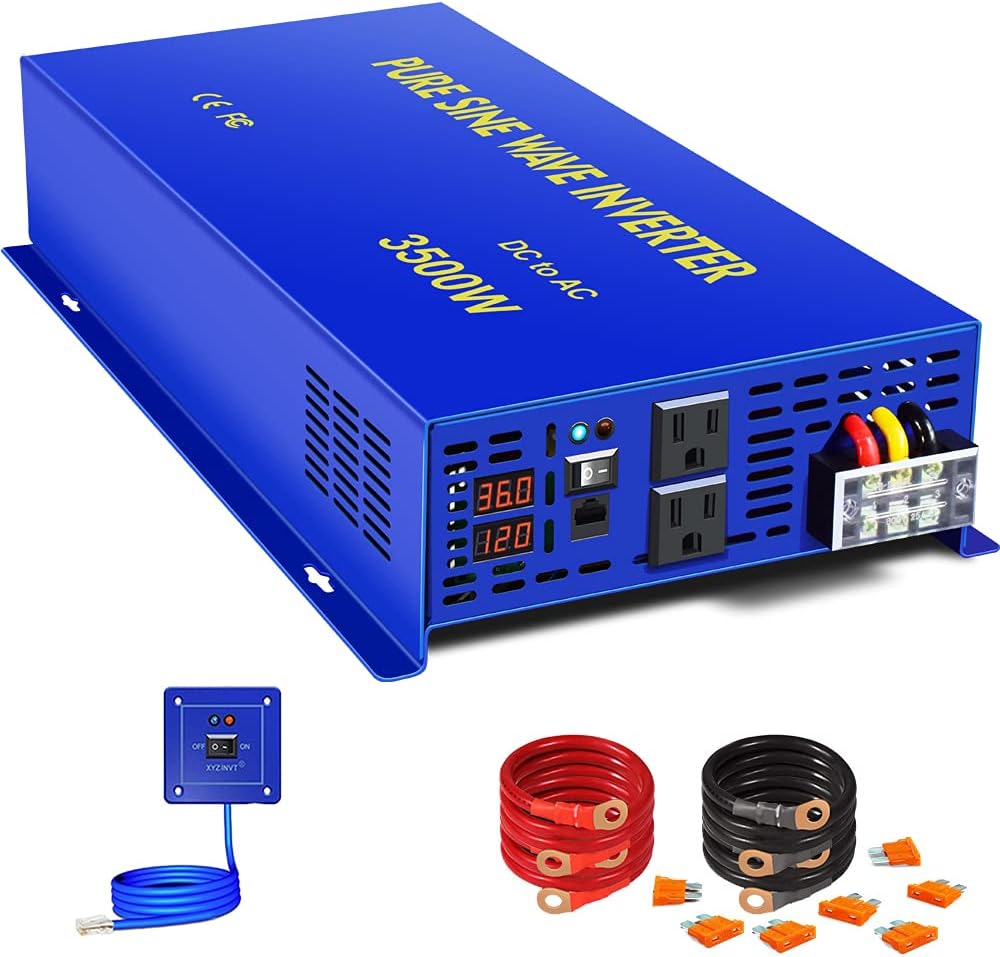 XYZ INVT 36 Volt Inverter 3500W Pure Sine Wave Inverter DC to AC, 36v to 110V 120V with 15ft Remote Switch, Surge 7000w