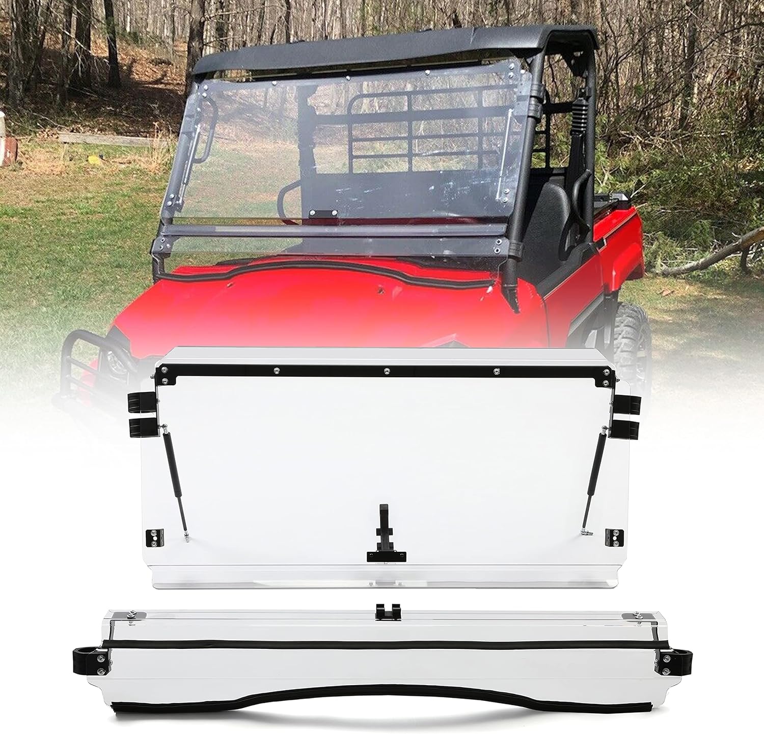 HECASA Clear Folding Windshield Compatible with 2019-2020 Kawasaki Mule Pro MX Flip Scratch Resistant Windscreen 3-IN-1 Gas Spring Included
