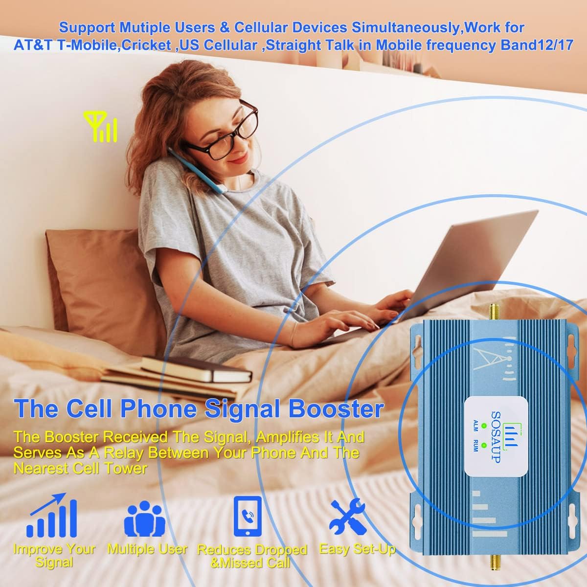 AT&T Cell Phone Signal Booster AT&T Signal Booster 4G LTE 5G T Mobile ATT Cell Phone Booster AT&T Booster Cricket Band 12/17 AT&T Cell Signal Booster