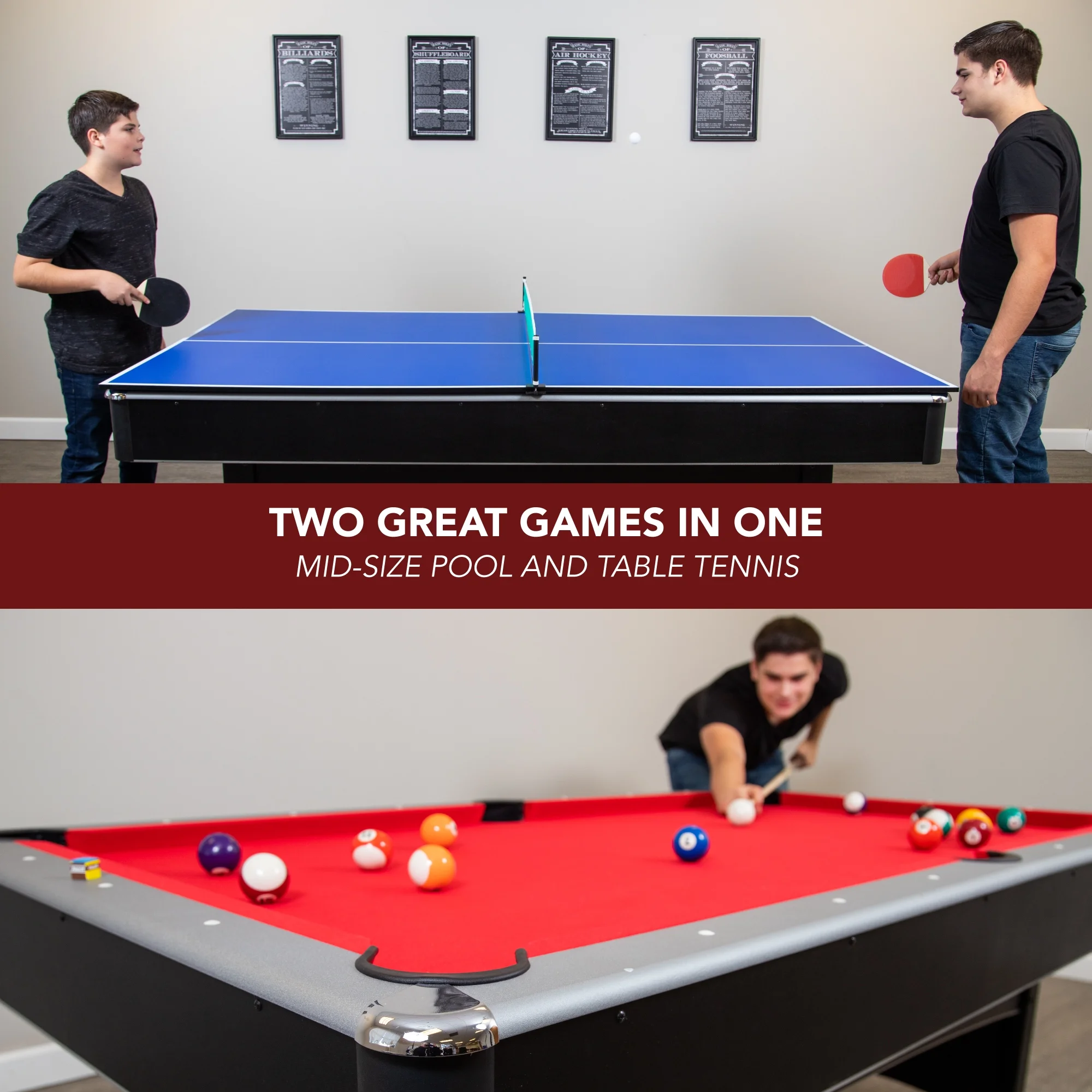 Hathaway Maverick Pool Table with Table Tennis Top, 7-ft, Red