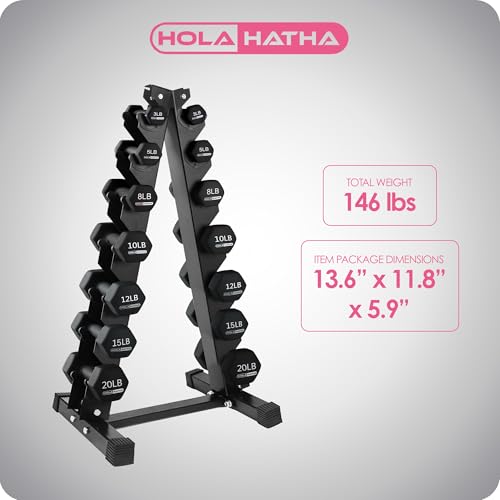 HolaHatha Neoprene Dumbbell Free Hand Weight Set with Rack, Ideal for Home Exercises to Gain Tone and Definition