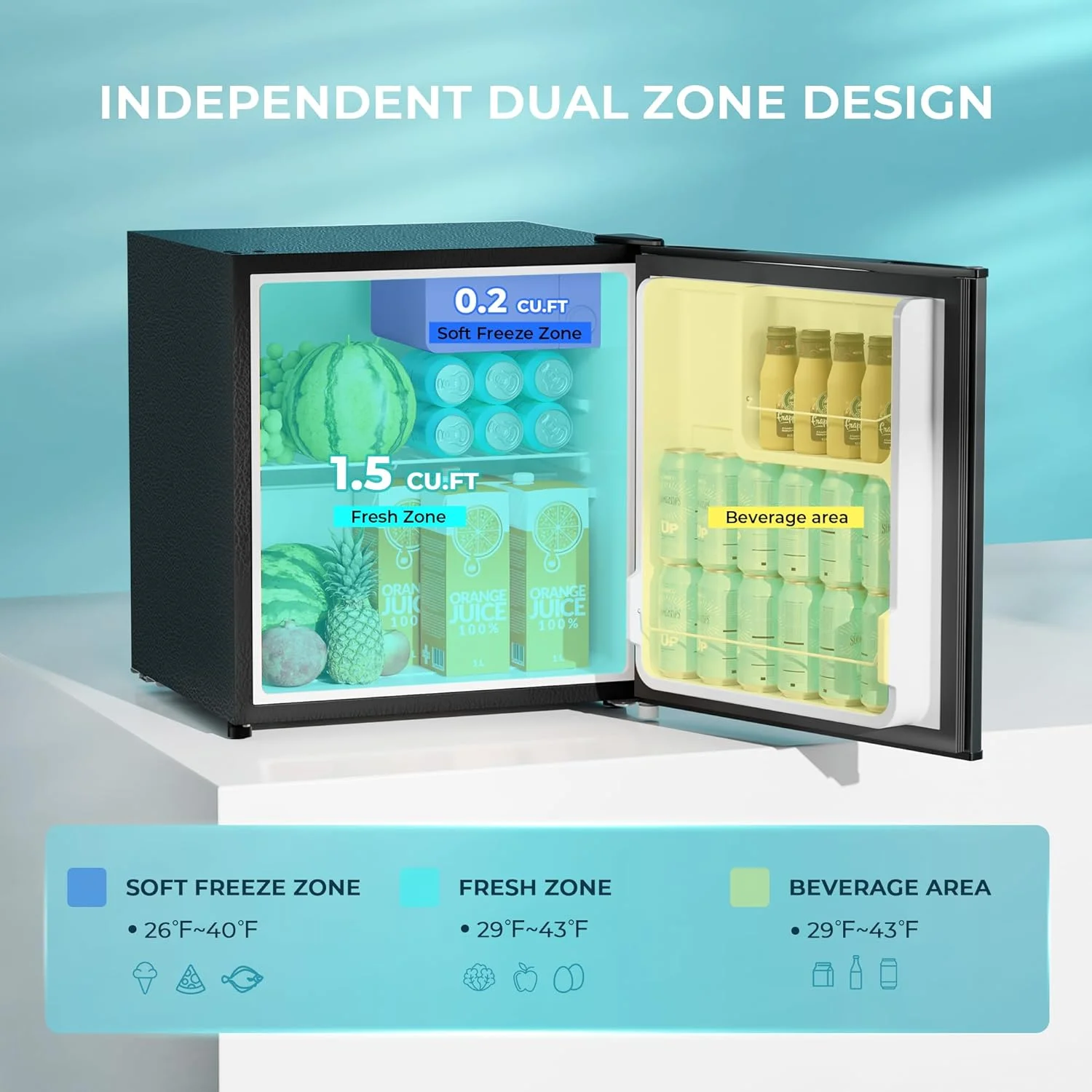 U-SHARE 1.7 Cu.Ft Mini Fridge with Freezer, Reversible Single Door Compact Refrigerator, Adjustable Thermostat, Energy Saving