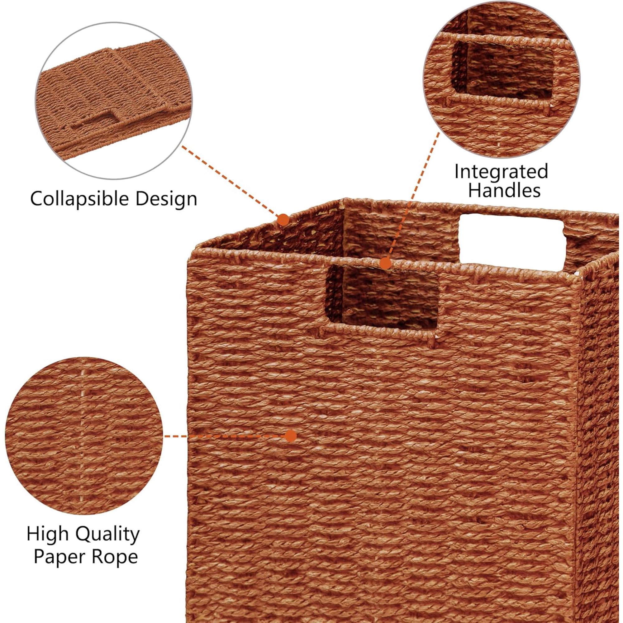 Wicker Storage Basket, Set of 2 Hand-Woven Paper Rope Wicker Baskets, Foldable Cube Storage Bins, 11 inch Storage Basket