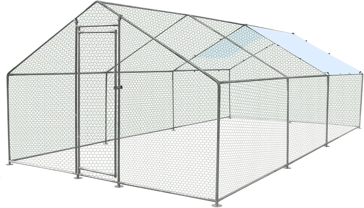 OUYESSIR Outdoor Metal Chicken Coop, Large Walk-in Chicken Run Pen with Waterproof Cover