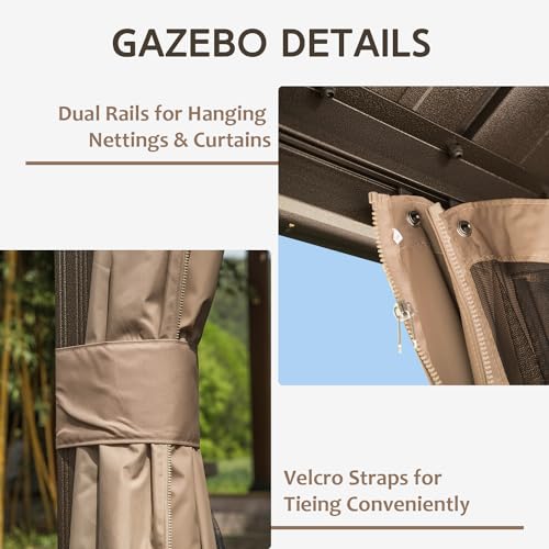 Domi 10' x 10' Hardtop Gazebo Outdoor Metal Gazebo with Galvanized Steel Double Roof Canopy, Curtains and Netting for Patio, Backyard, Deck