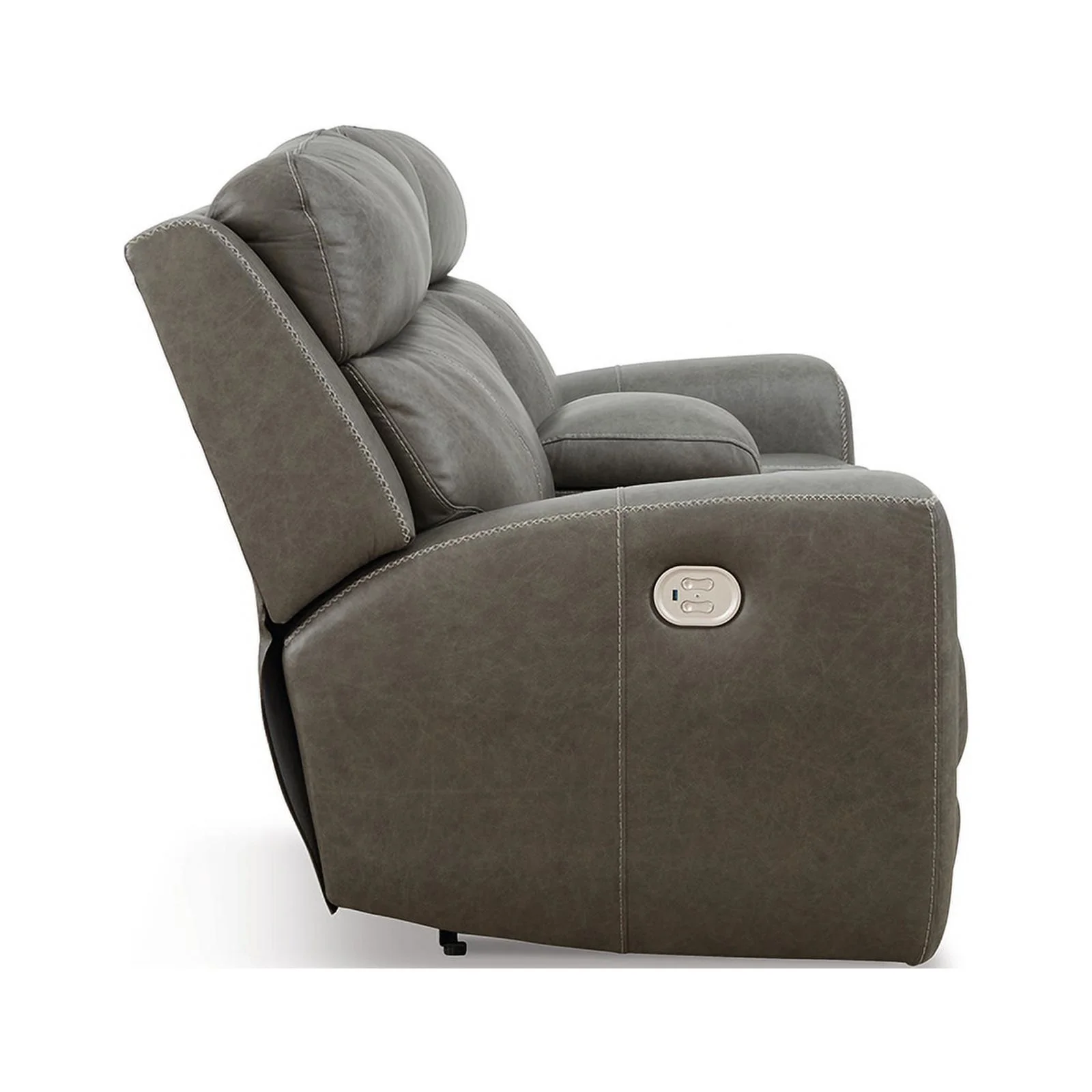 Ashley Furniture Roman Leather Power Reclining Loveseat in Gray